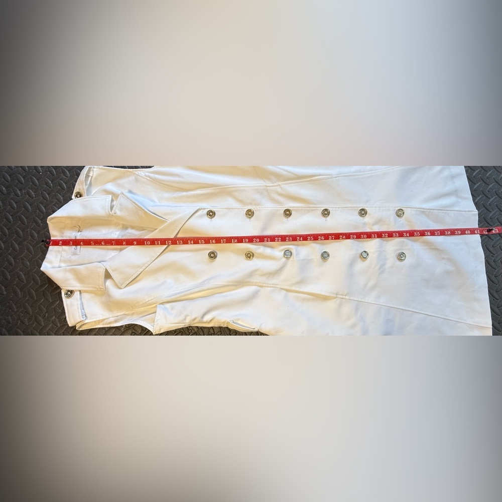 Calvin Klein Sleeveless Double Breasted Coat Dress White With Belt Size 12 - Picture 7 of 8